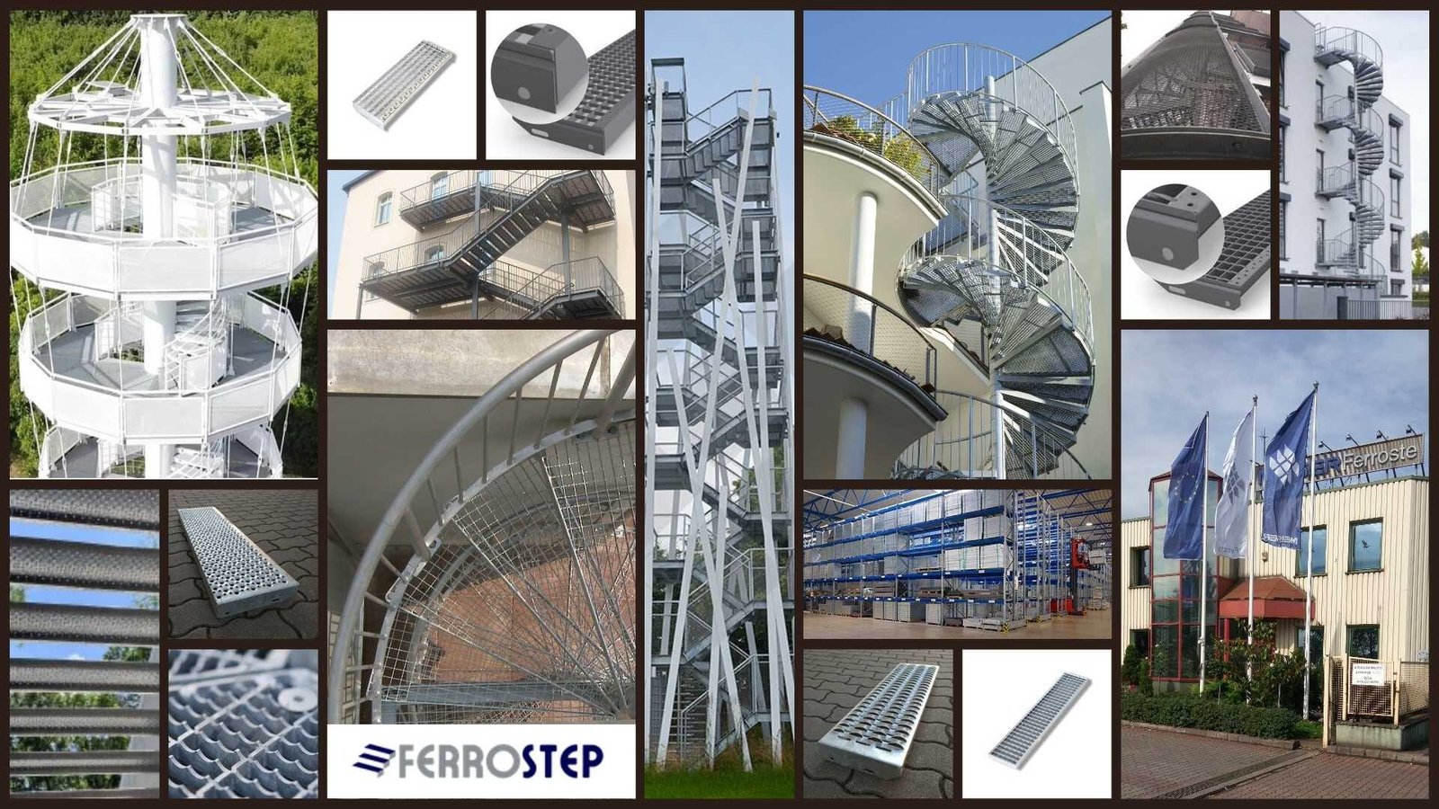 Geradläufige Treppe mit zwei Stützen im Treppenauge Ferrostep